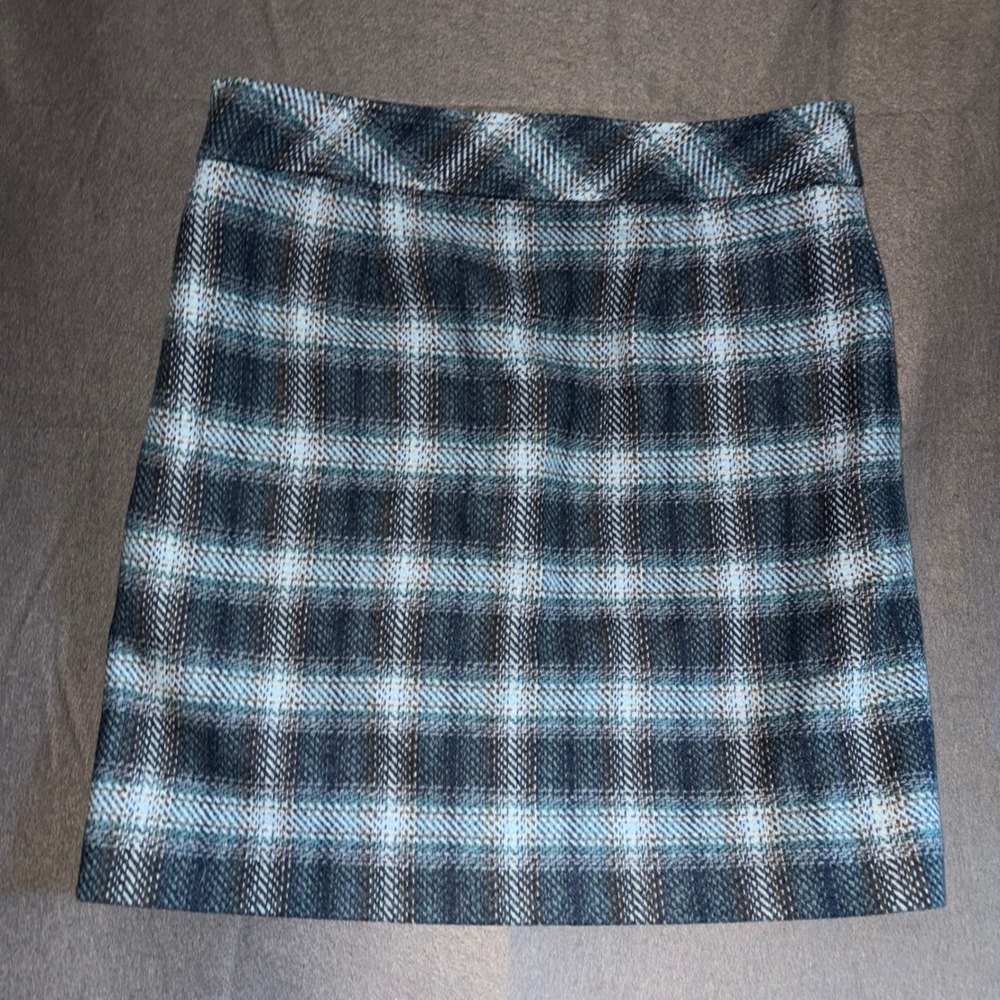 Talbots Plaid Wool Skirt Womens 10 Blue Knee Preppy Fall Tartan School Academic